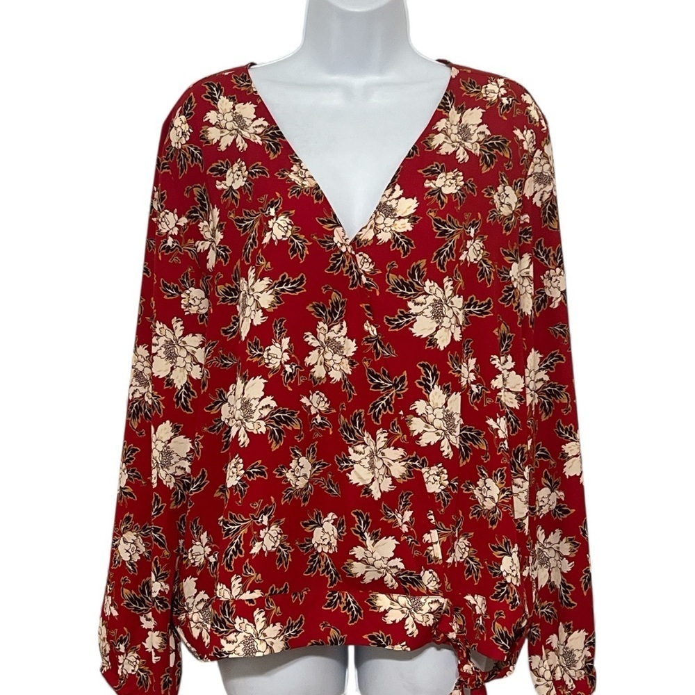 LOFT Floral V-Neck Blouse - Red and Cream.Sz/L NWOT